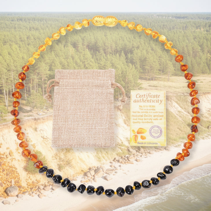 Rainbow Baltic Amber Baby Necklace (33cm, Hand-Knotted)