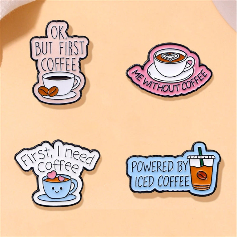 Coffee Lover Enamel Pin Set 4 Pack – Cute Coffee Cup Lapel Pins for Bags, Jackets & Accessories
