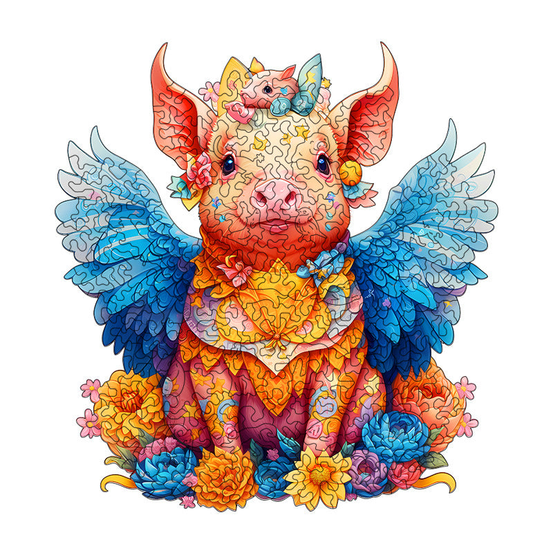 Irregular Wooden Puzzle – “Pigs Can Fly” A3 (33×43cm), 210 Pieces, 4mm Thick Artistic Jigsaw Gift & Display Puzzle