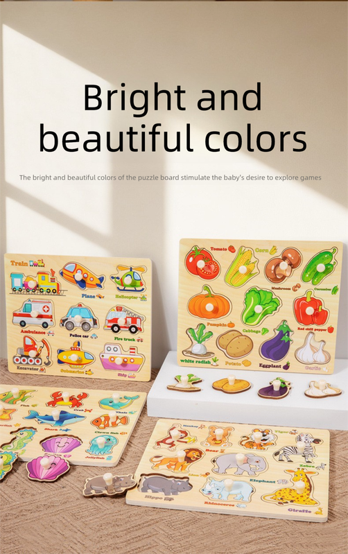 6-Pack Wooden Peg Puzzle Boards for Toddlers – Ocean, Animals, Farm, Fruit, Vegetables, & Traffic Learning Set, Fine Motor & Early Education Toy