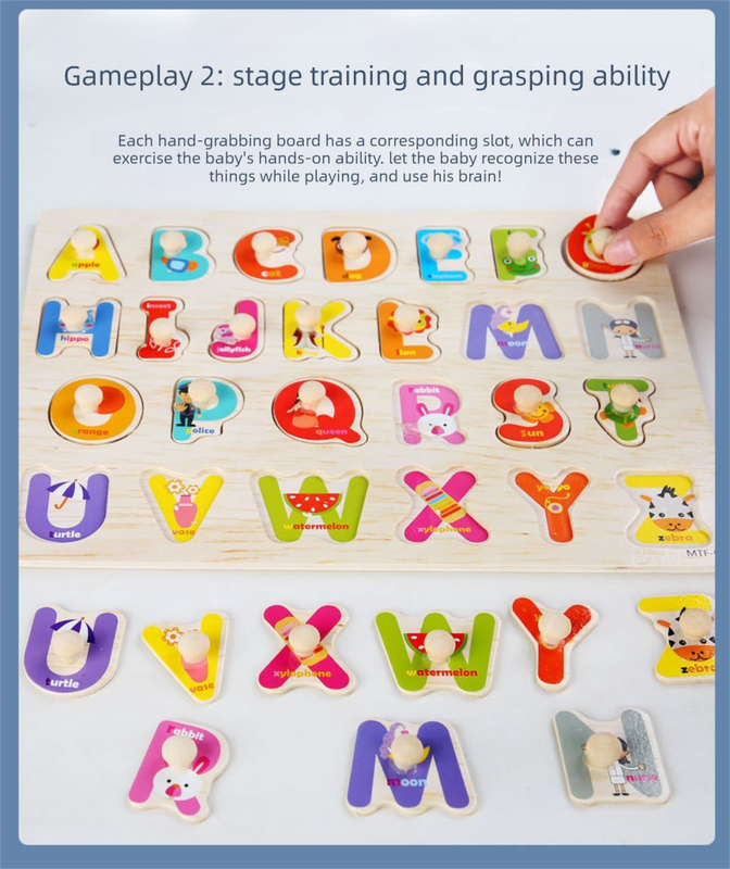 6-Pack Wooden Peg Puzzle Boards for Toddlers – Alphabet, Numbers, Shapes, Dress-Up & Everyday Objects Learning Set, Fine Motor & Early Education Toy