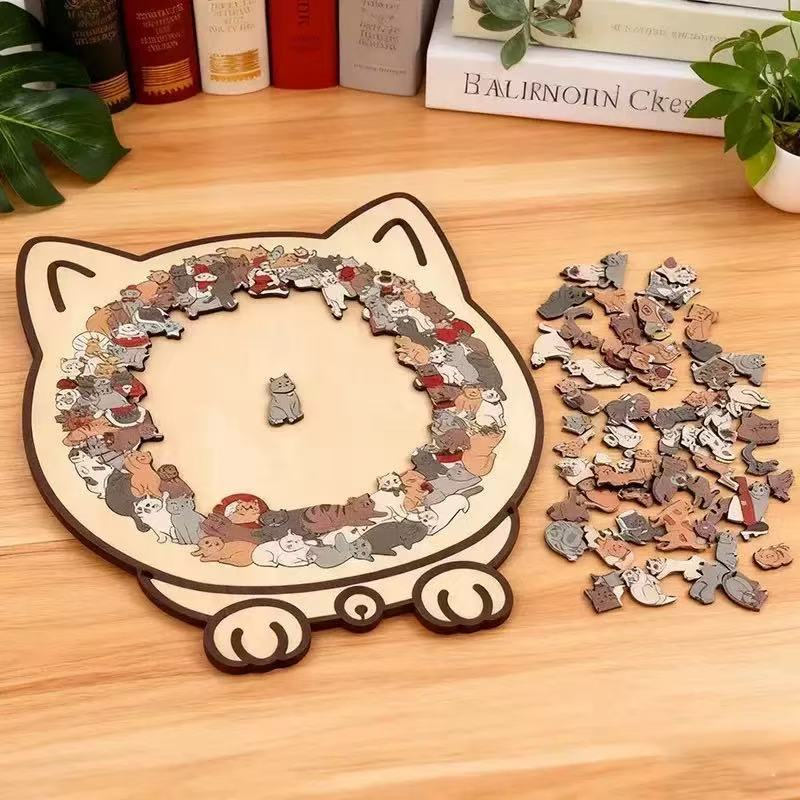Puppy-Shaped Wooden Puzzle with Stand – Cute Animal Jigsaw & Display Decor (Colourful)