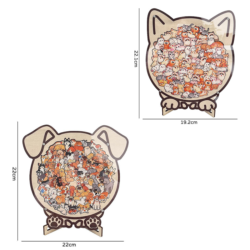 Cat & Puppy Wooden Puzzle Set with Stands – Cute Animal Jigsaw Bundle & Display Decor (Colourful 2PC)