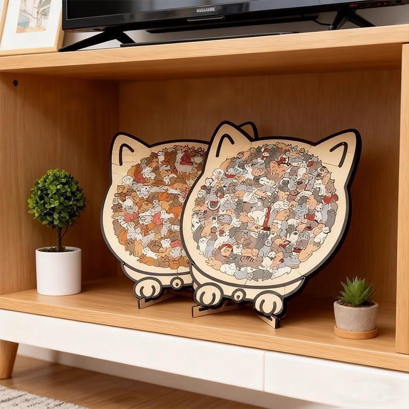 Cat & Puppy Wooden Puzzle Set with Stands – Cute Animal Jigsaw Bundle & Display Decor (Colourful 2PC)