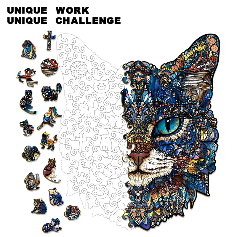 Blue-Eyed Cat Wooden Puzzle – Large (212 Pieces) Irregular Jigsaw Shape, Premium Laser-Cut Art Puzzle Gift (L Size)