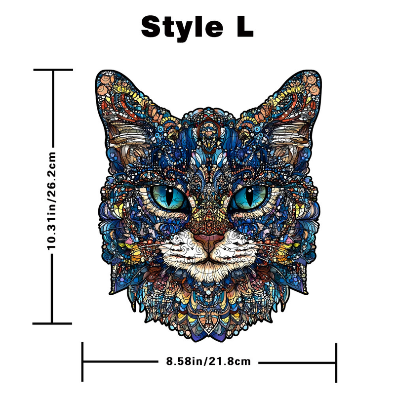 Blue-Eyed Cat Wooden Puzzle – Large (212 Pieces) Irregular Jigsaw Shape, Premium Laser-Cut Art Puzzle Gift (L Size)