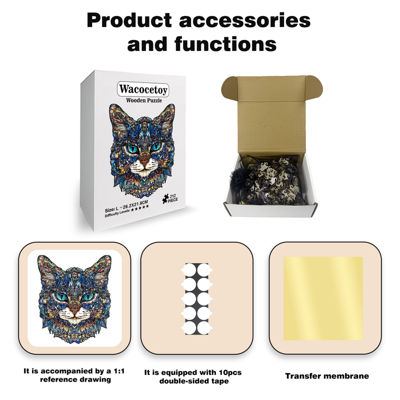 Blue-Eyed Cat Wooden Puzzle – Large (212 Pieces) Irregular Jigsaw Shape, Premium Laser-Cut Art Puzzle Gift (L Size)