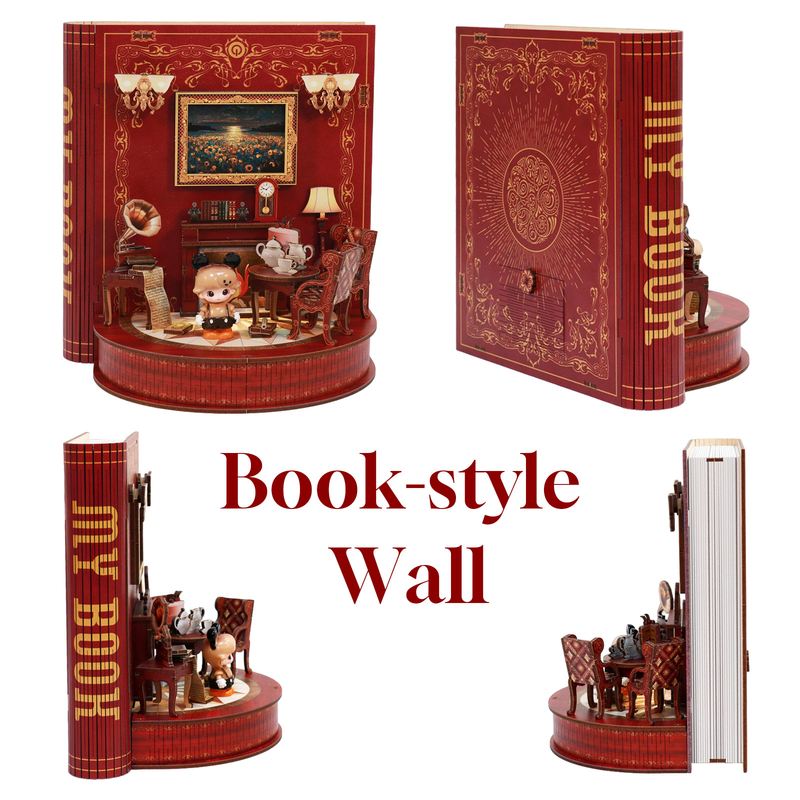 DIY Miniature Book Nook Kit – Book Theatre Wooden Bookend with LED Lights (222PCS)