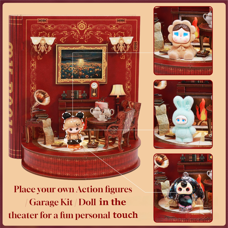 DIY Miniature Book Nook Kit – Book Theatre Wooden Bookend with LED Lights (222PCS)