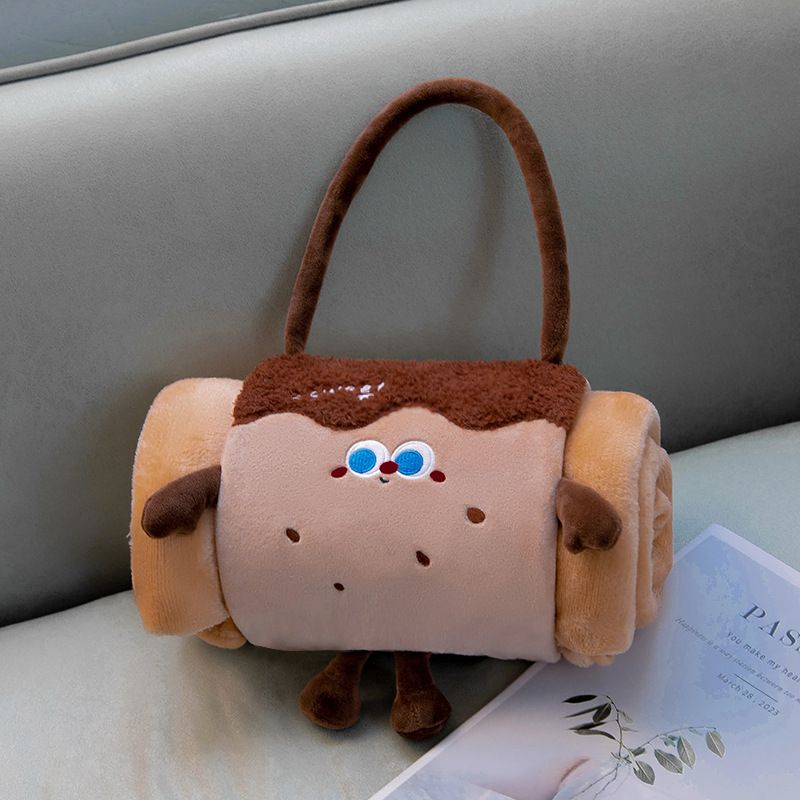 Chocolate Cartoon Roll-Up Blanket & Pillow – Plush Flannel Travel Throw 80 x 100cm