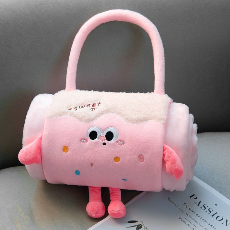 Strawberry Cartoon Roll-Up Blanket & Pillow – Plush Flannel Travel Throw 80 x 100cm