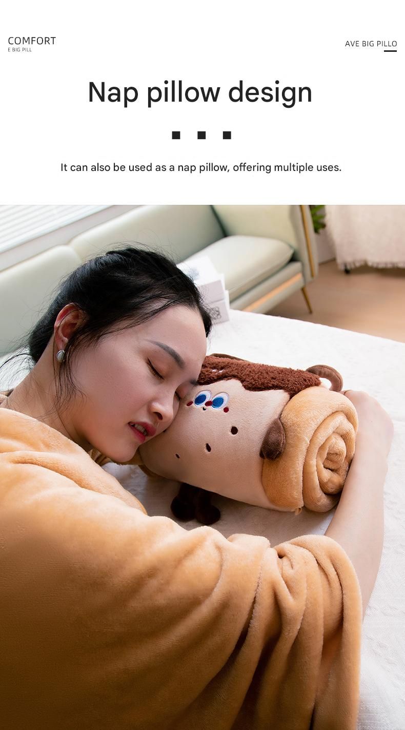 Strawberry Cartoon Roll-Up Blanket & Pillow – Plush Flannel Travel Throw 100 x 170cm