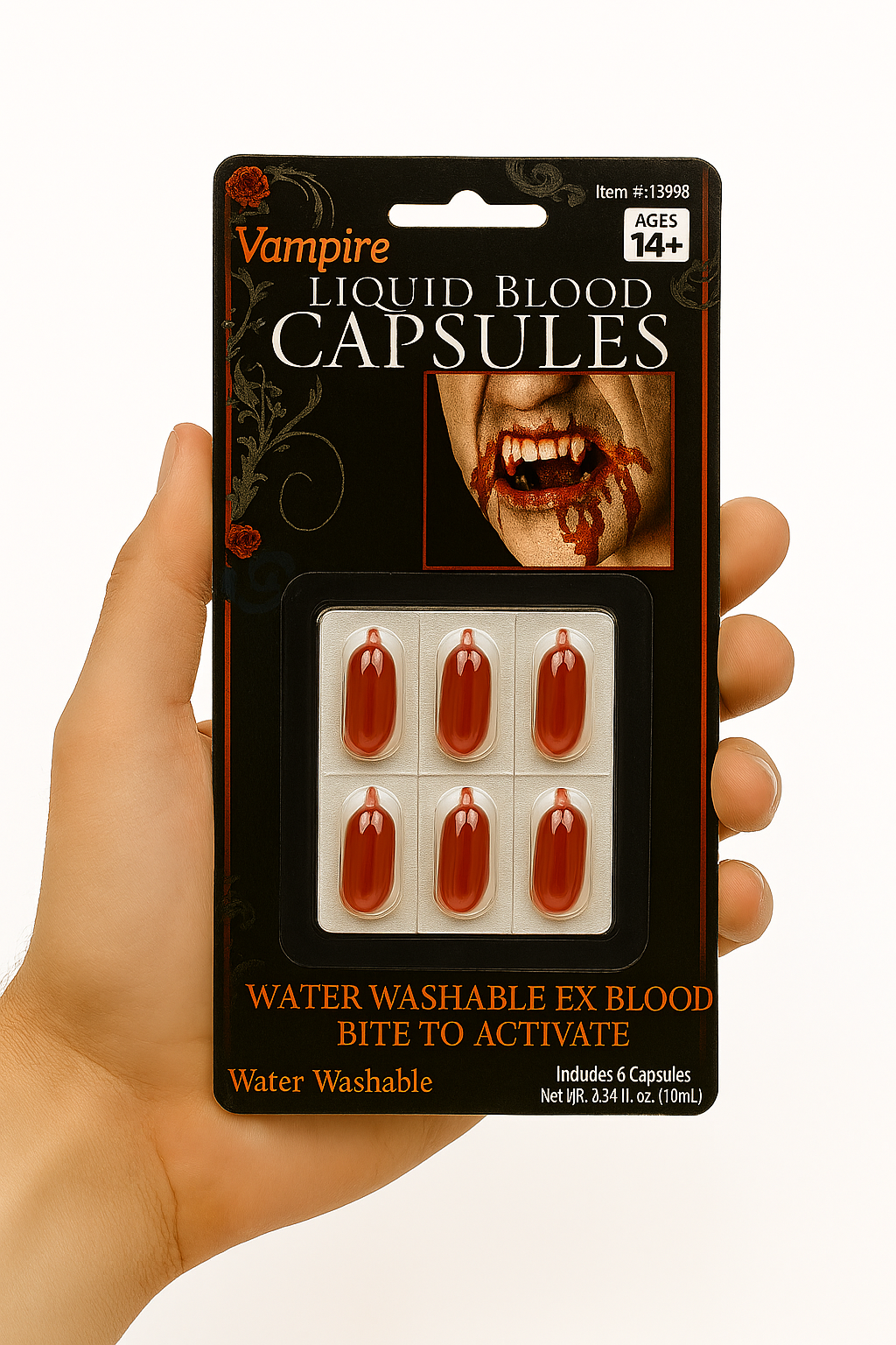 Vampire Blood Capsules 6-Pack – Bite-Activated FX Liquid Blood for Halloween Costume