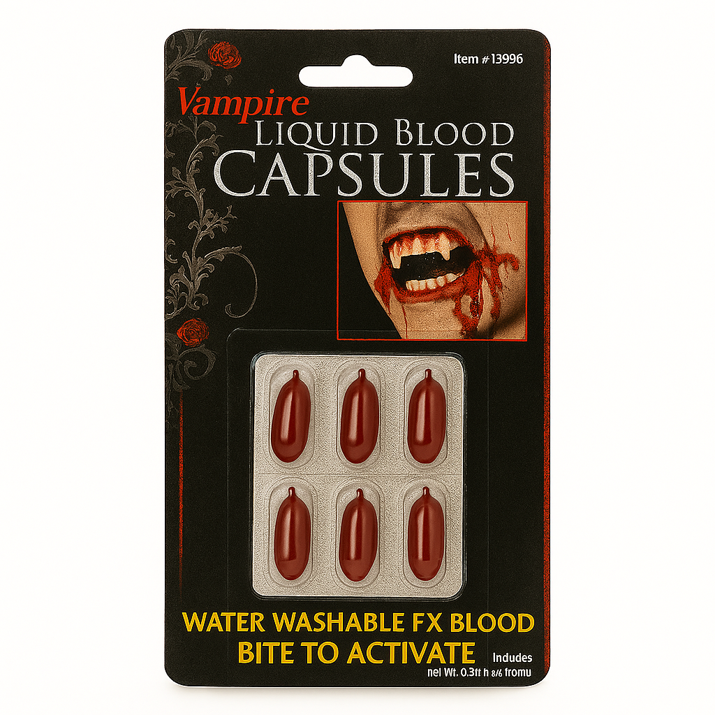 The Vampire Blood Capsules 6-Pack – Bite-Activated FX Liquid Blood for Halloween Costume
