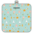 Woodland themed picnic blanket with a light blue green background