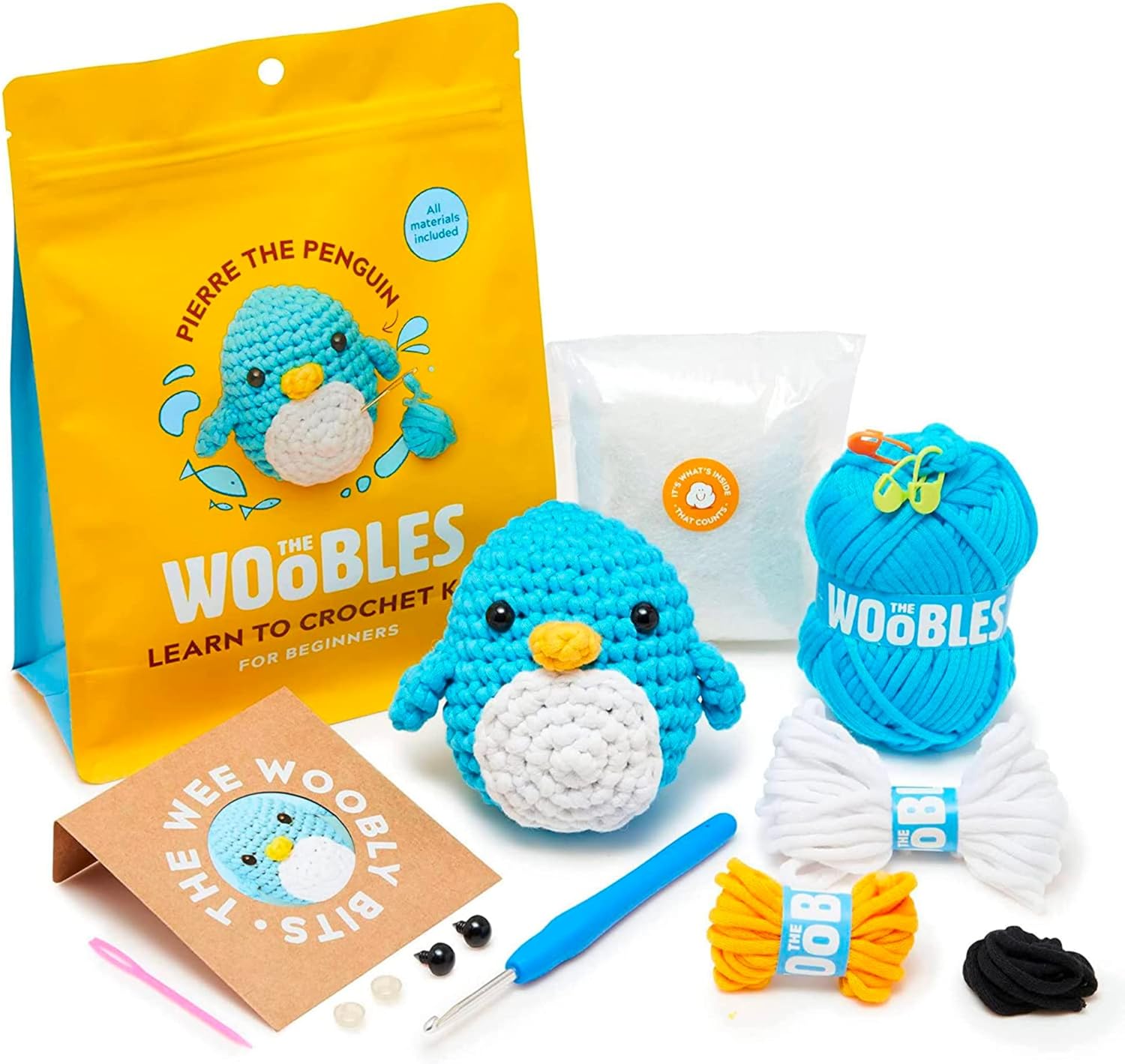 The Woobles Pierre the Penguin Crochet Kit – Beginner Learn to Crochet Set with Step-by-Step Videos & Complete Materials