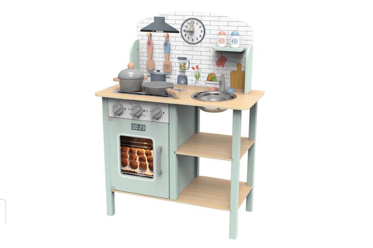Featuring the Wooden Play Kitchen Set with realistic accessories and a country feel.