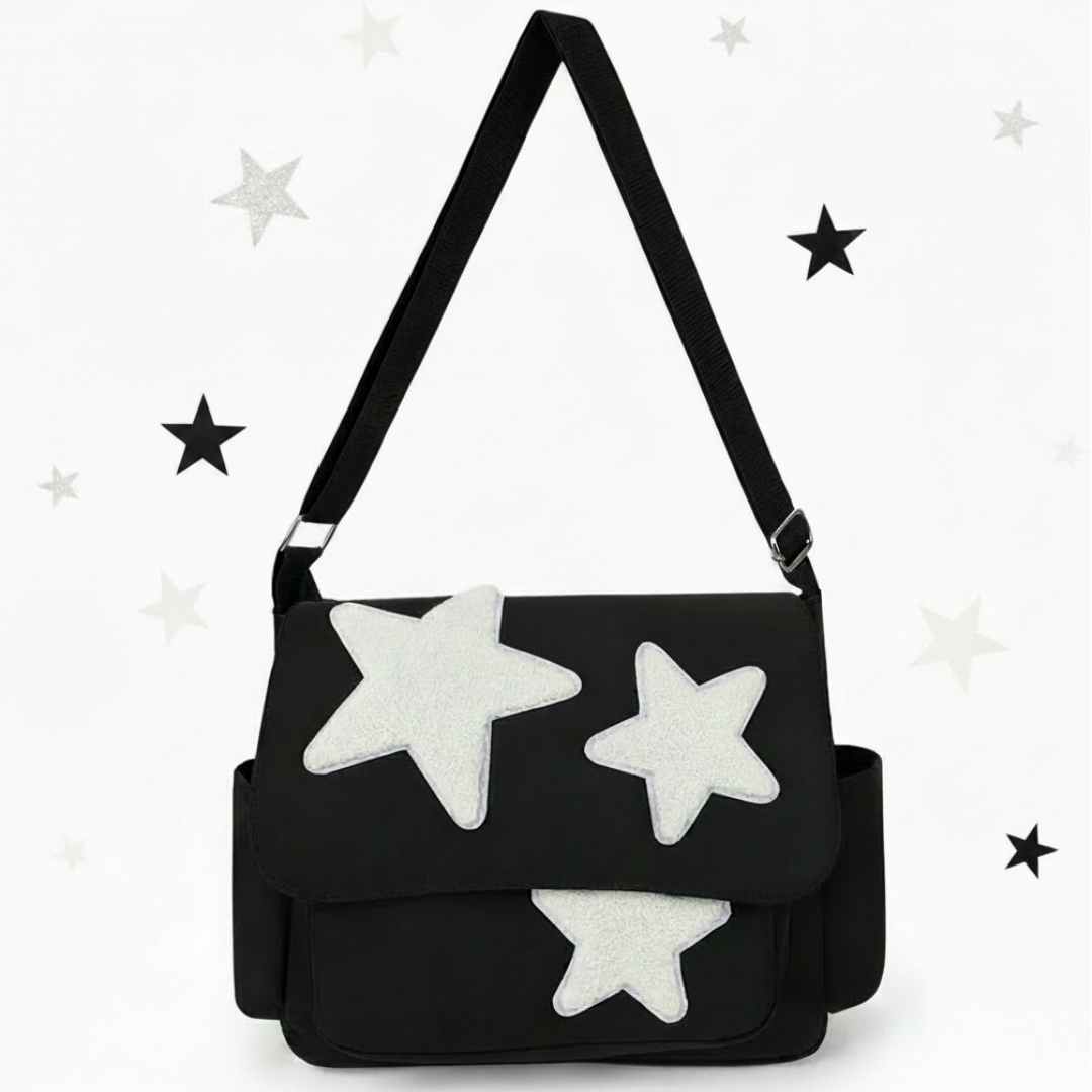 The Y2K Star Canvas Messenger Bag – Aesthetic Crossbody Shoulder Tote Bag with Multiple Pockets for Everyday, Travel & Uni