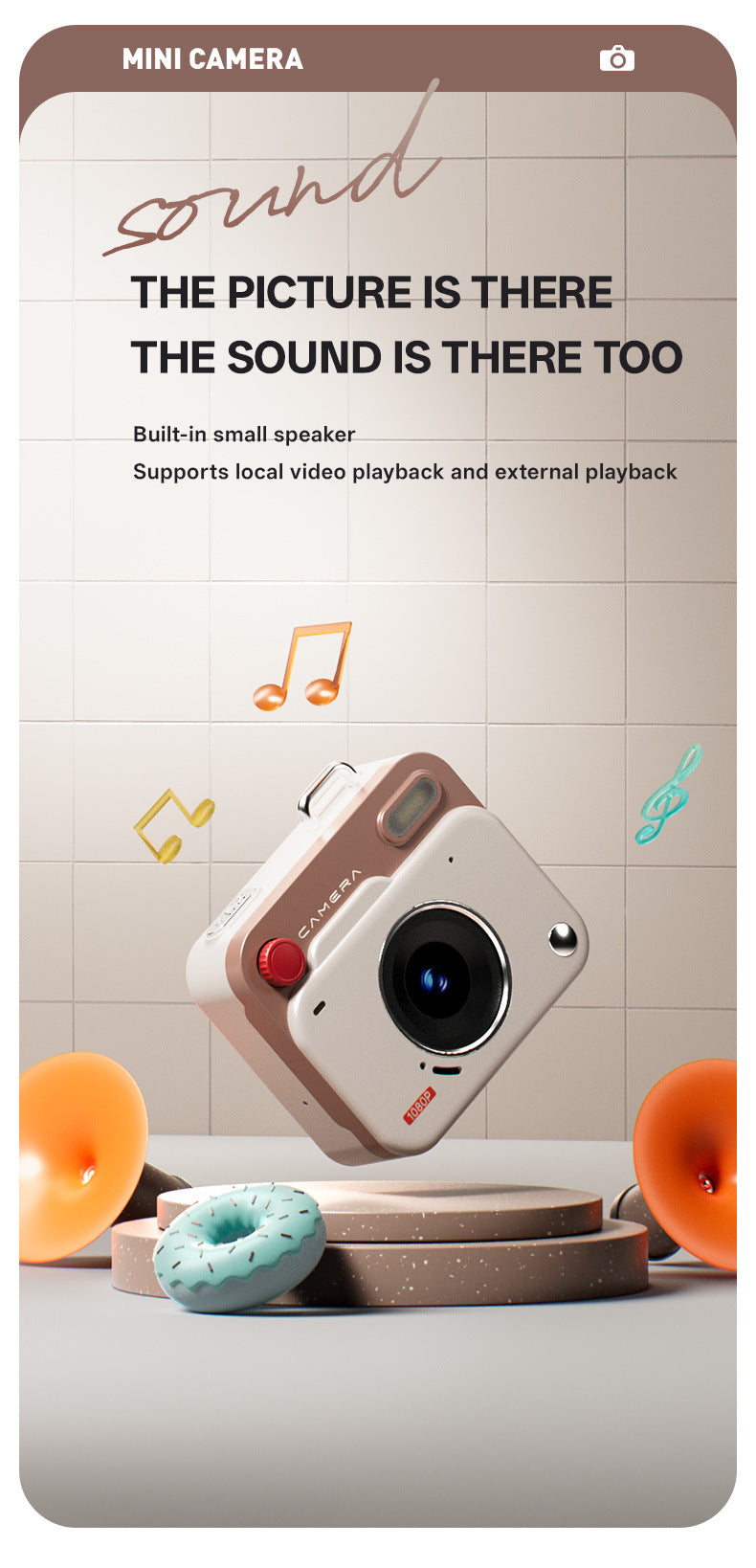 Miniature camera with built-in small speaker